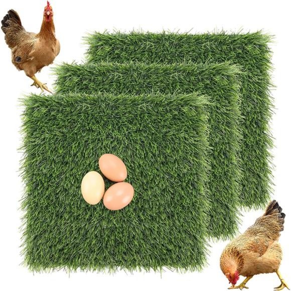 Chicken Nesting Pads Set, 3 Pack 12" x 12" Turf Squares Mat Nest Box Bedding - Picture 2 of 6